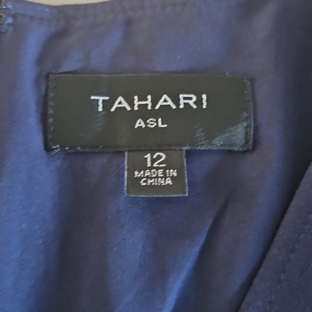 Tahari ASL Navy Fit & Flare Dress Size 12 Cap Sleeve V-Neck Career NWT - Picture 5 of 7